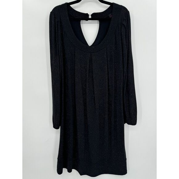 TORRID Black Gold Speckled Mini Studio Knit Ruched Long Sleeve Shift Dress Sz 2 - Picture 1 of 7